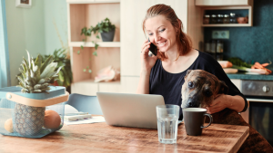 Dog relaxing at home during a work-from-home day, illustrating why dogs still need daily walks while their owners work remotely in Columbus, Ohio.